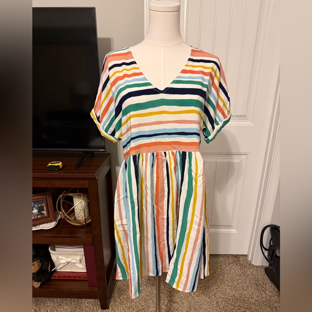 JODIFL Multicolor Striped V-Neck Dress